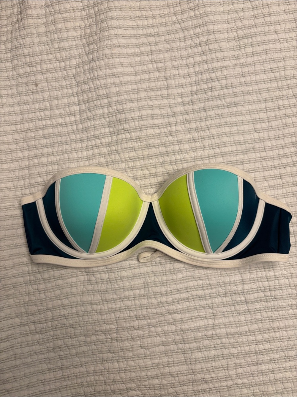 PINK Victoria's Secret Teal, Lime & Navy Colorblock Strapless Bikini Top